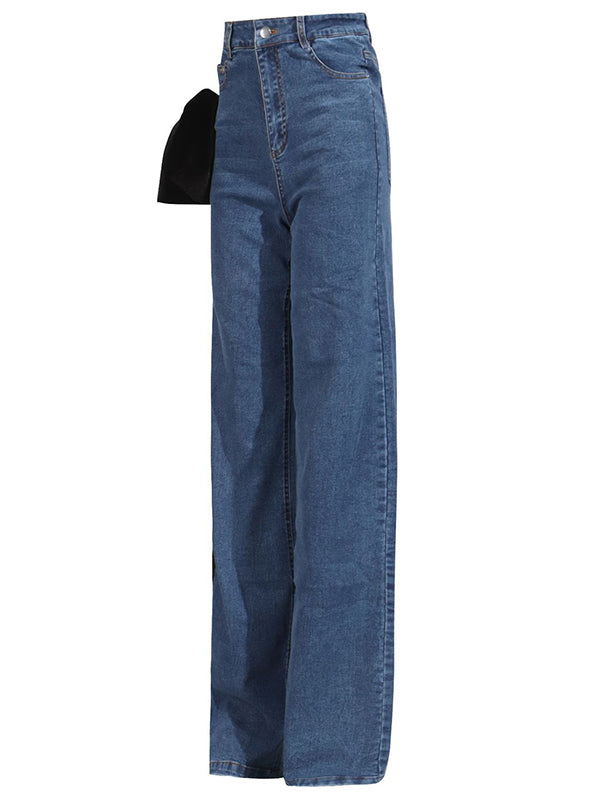 Red Chic Tied Straight Jeans High Waist Buttoned FashionChic