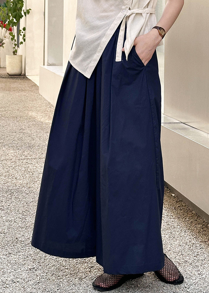 New Navy Pockets Elastic Waist Cotton Crop Pants Summer AF1077 HS-CPTS240914