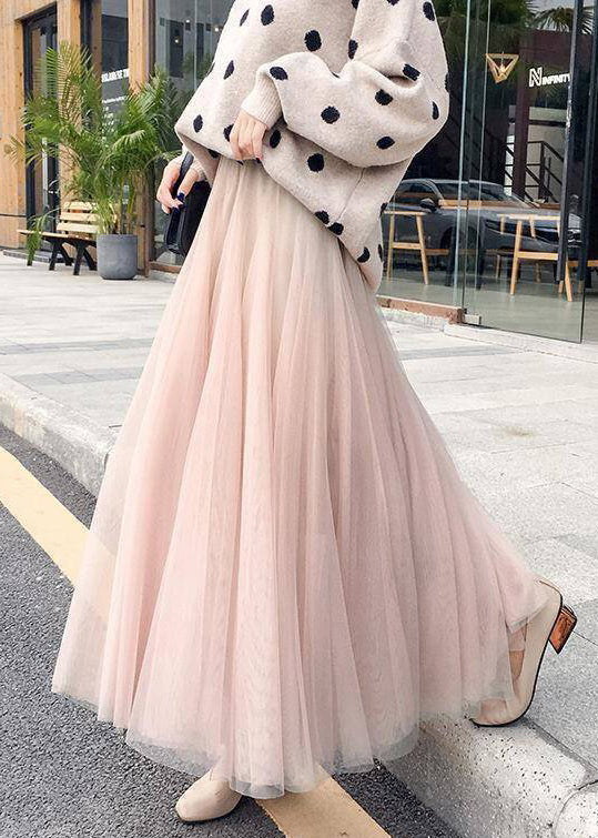 Simple Coffee Solid Elastic Waist Tulle Skirt Spring RV020 ABC