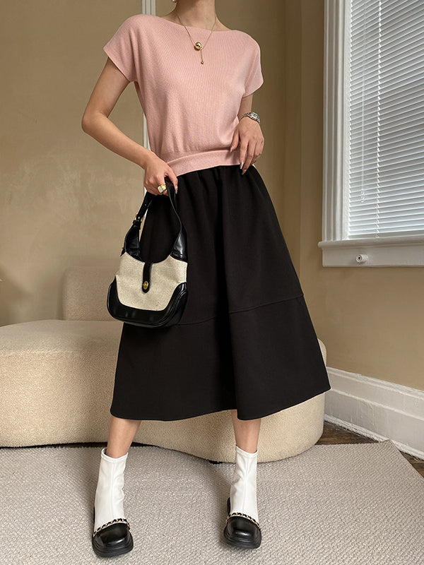 Pink Sleeve Top Short Knit Boat Loose Neck Stylish FashionChic