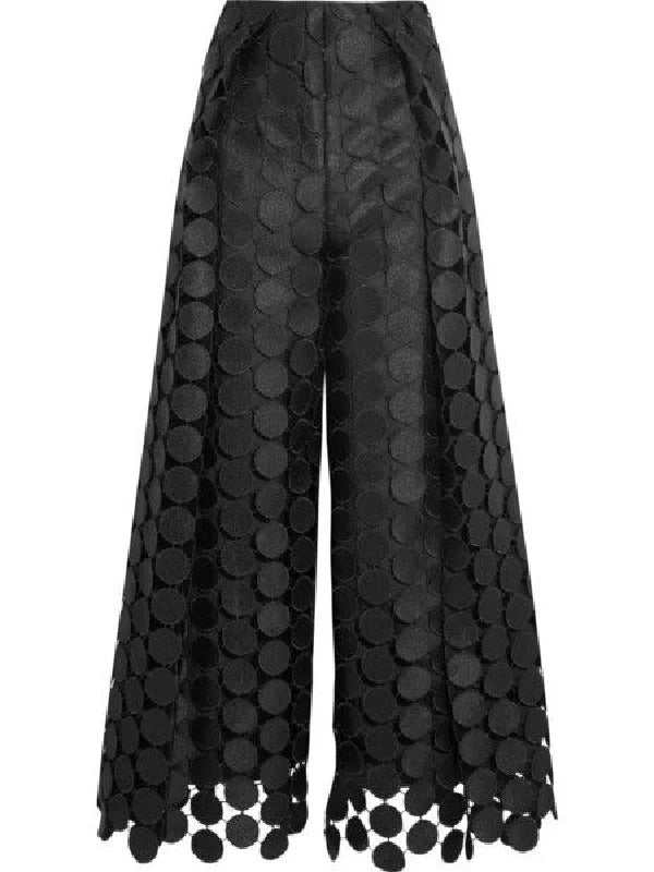 High Leg Solid Out Hollow Color Polka Dot Pants Wide Waist FashionChic