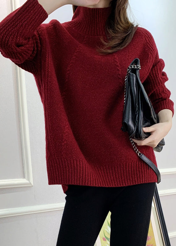 Women Red Turtleneck Cozy Cotton Knit Sweater Fall QX033 shopify
