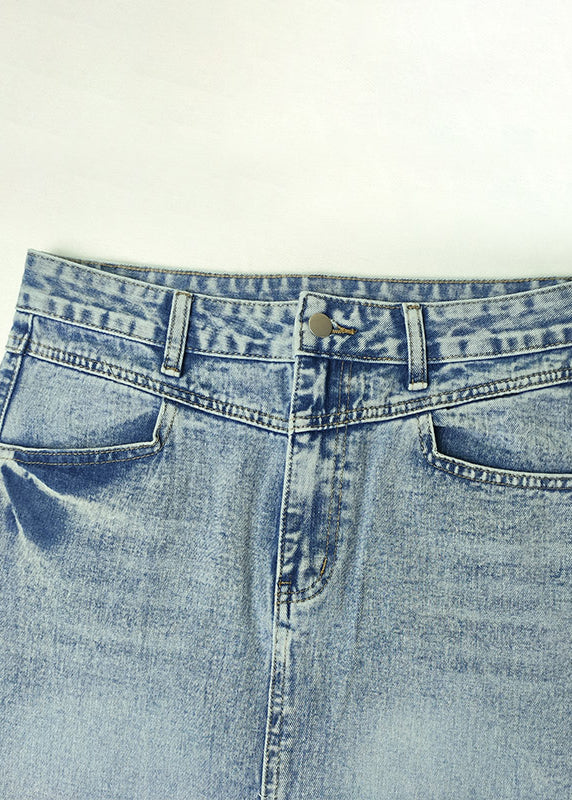 Art Blue Pockets Tasseled High Waist Denim Skirt Summer TT1025 shopify
