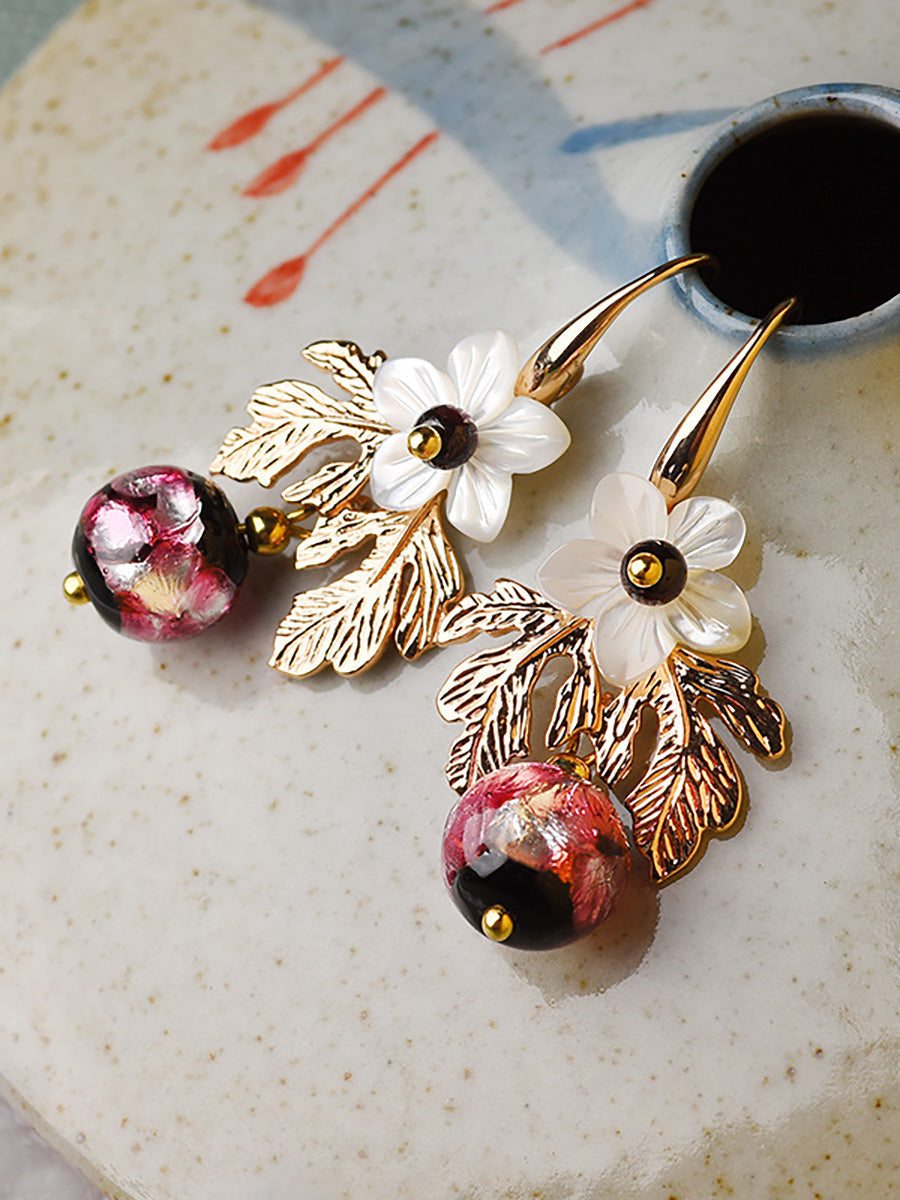 Women Shell Retro Pearl Flower Earrings AK1007 Genistyle Shop
