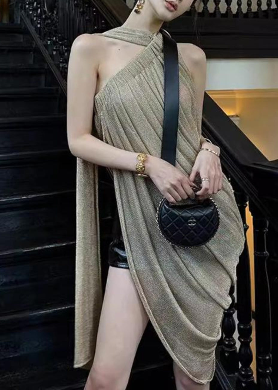 Asymmetrical Tank Wrinkled Sleeveless Top New Open Side FashionChic