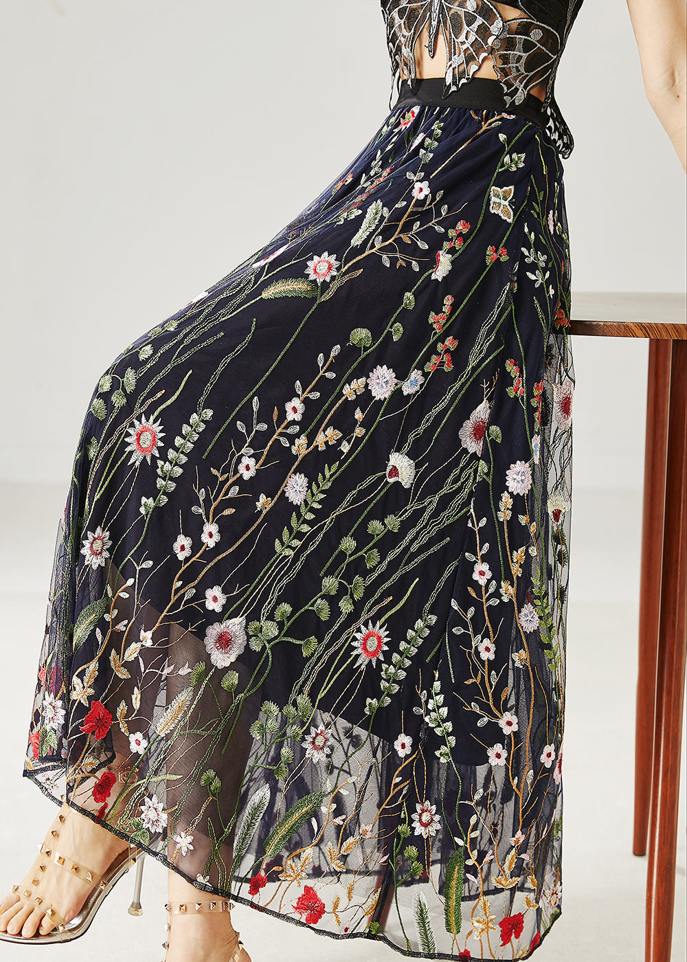 Handmade Black Embroidered Tulle Skirts Summer AZ1026 shopify