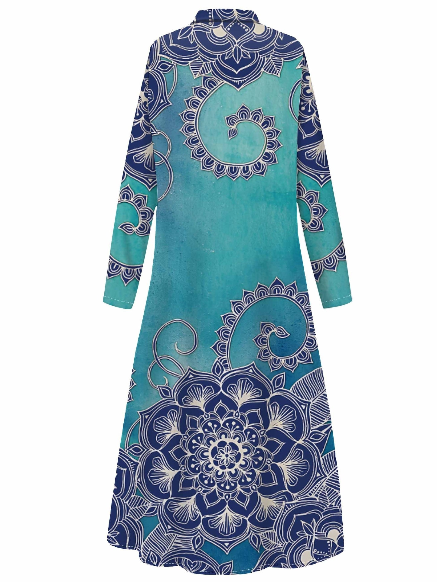 Elegant Floral Print Tunic - Long Sleeve Button Front Top, Durable & Stretch Fabric, Perfect for Any Season Furdela