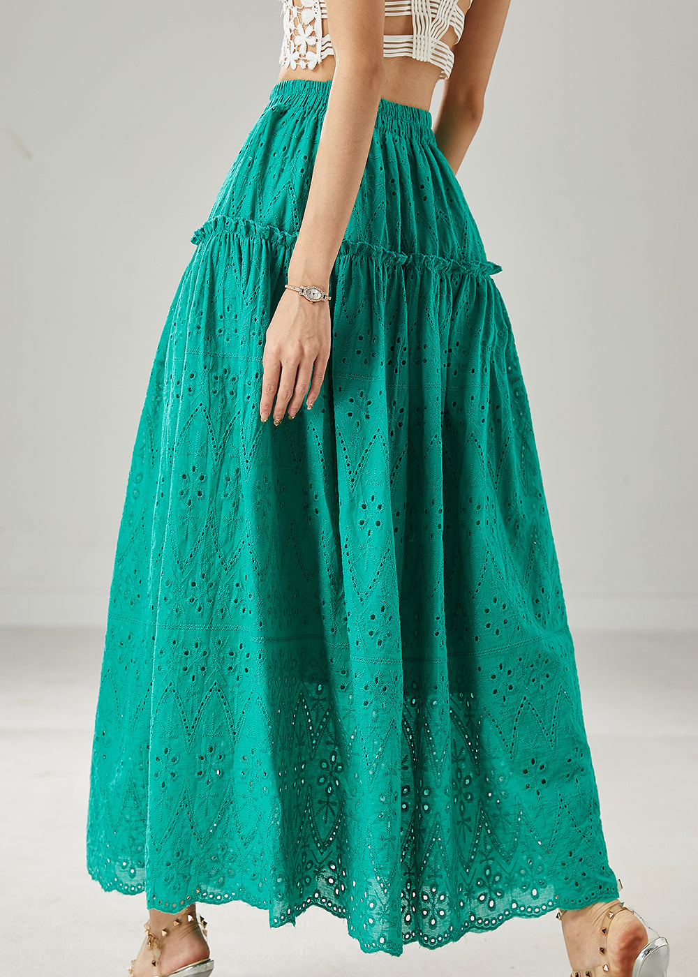 Green Cotton Skirts Ruffled Exra Large Hem Summer AZ1024 shopify