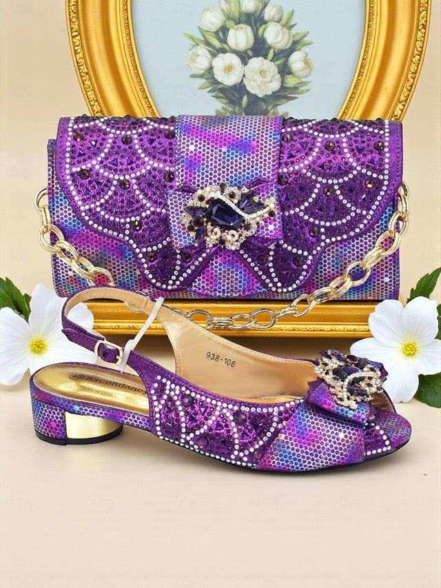 Clutch Women's Gold Matching Slingback and Heels Rhinestone FashionChic