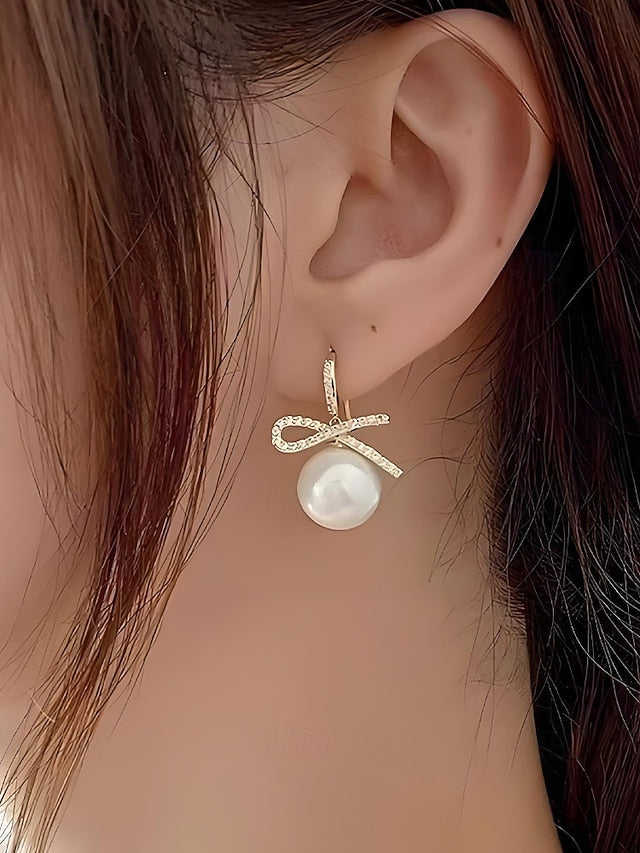 and Rhinestone with Pearl Earrings Christmas Women's Bow FashionChic