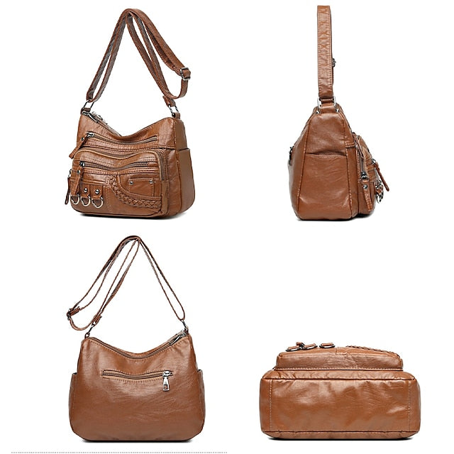 Multiple Crossbody with Vintage Leather Women's Faux Bag FashionChic