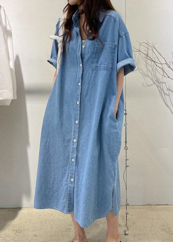 Boho Blue Holiday Denim Dress Oversized Summer FashionChic