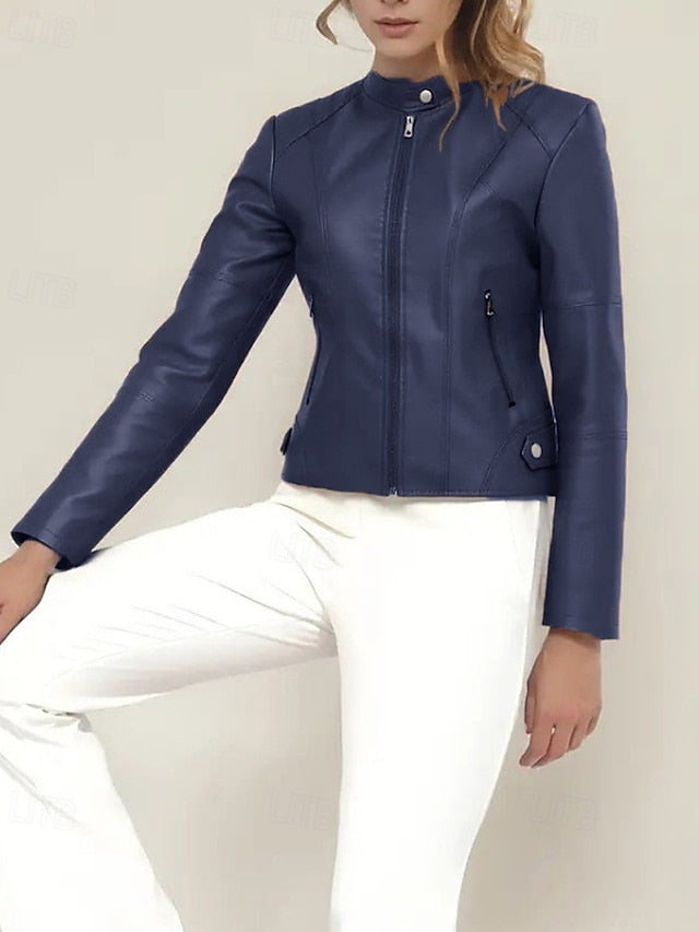Comfortable Zipper Leather Faux Pocket Women's Jacket FashionChic