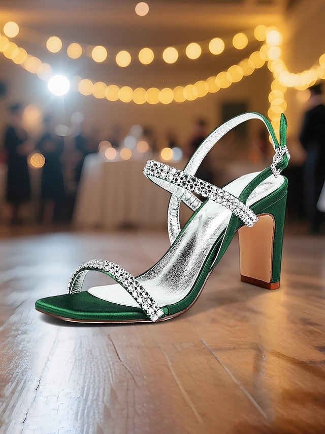 – Sandals Bridal White Women's Rhinestone Heel Block Prom FashionChic