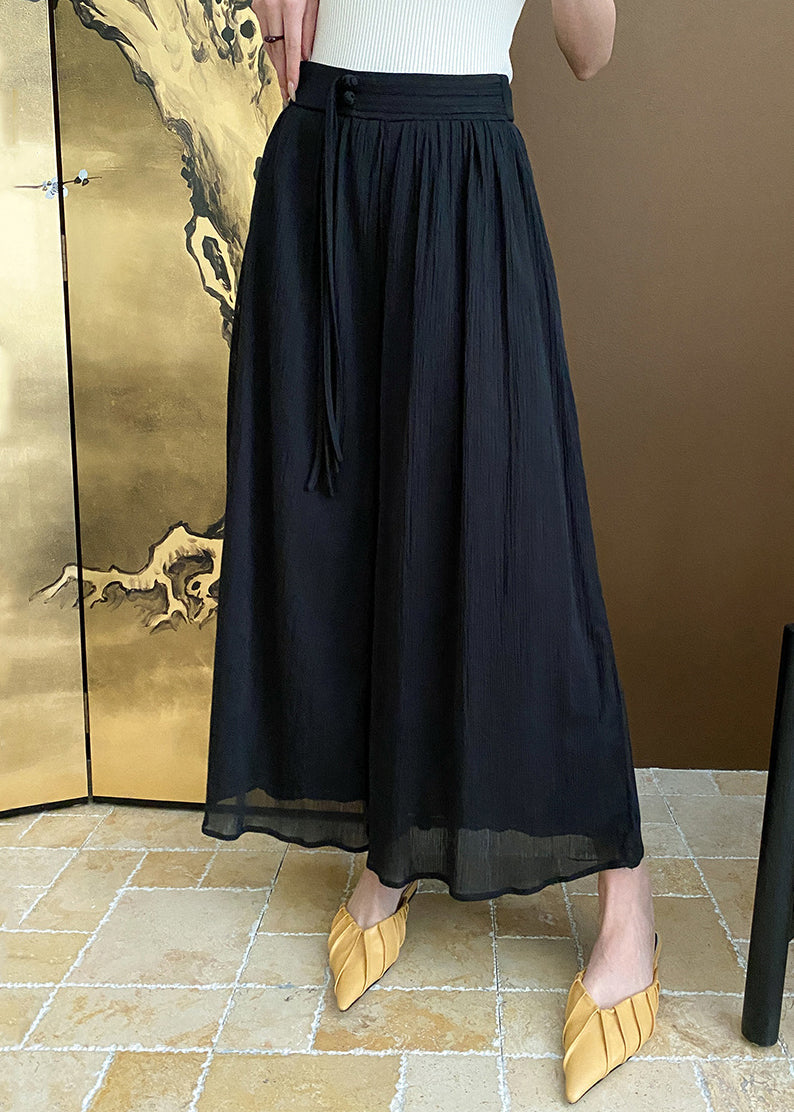 Black Zippered Pockets Cotton Summer Wide Leg Pants AF1096 HS-CPTS240914