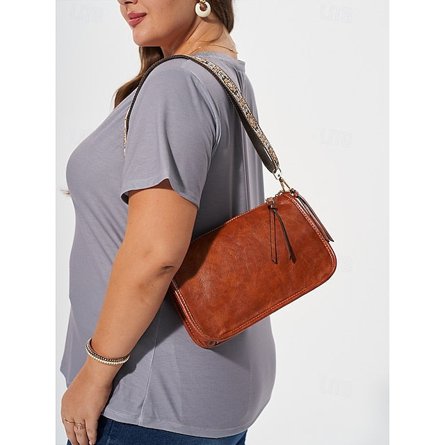 Bag Adjustable Leather Brown Faux Women's Shoulder with FashionChic