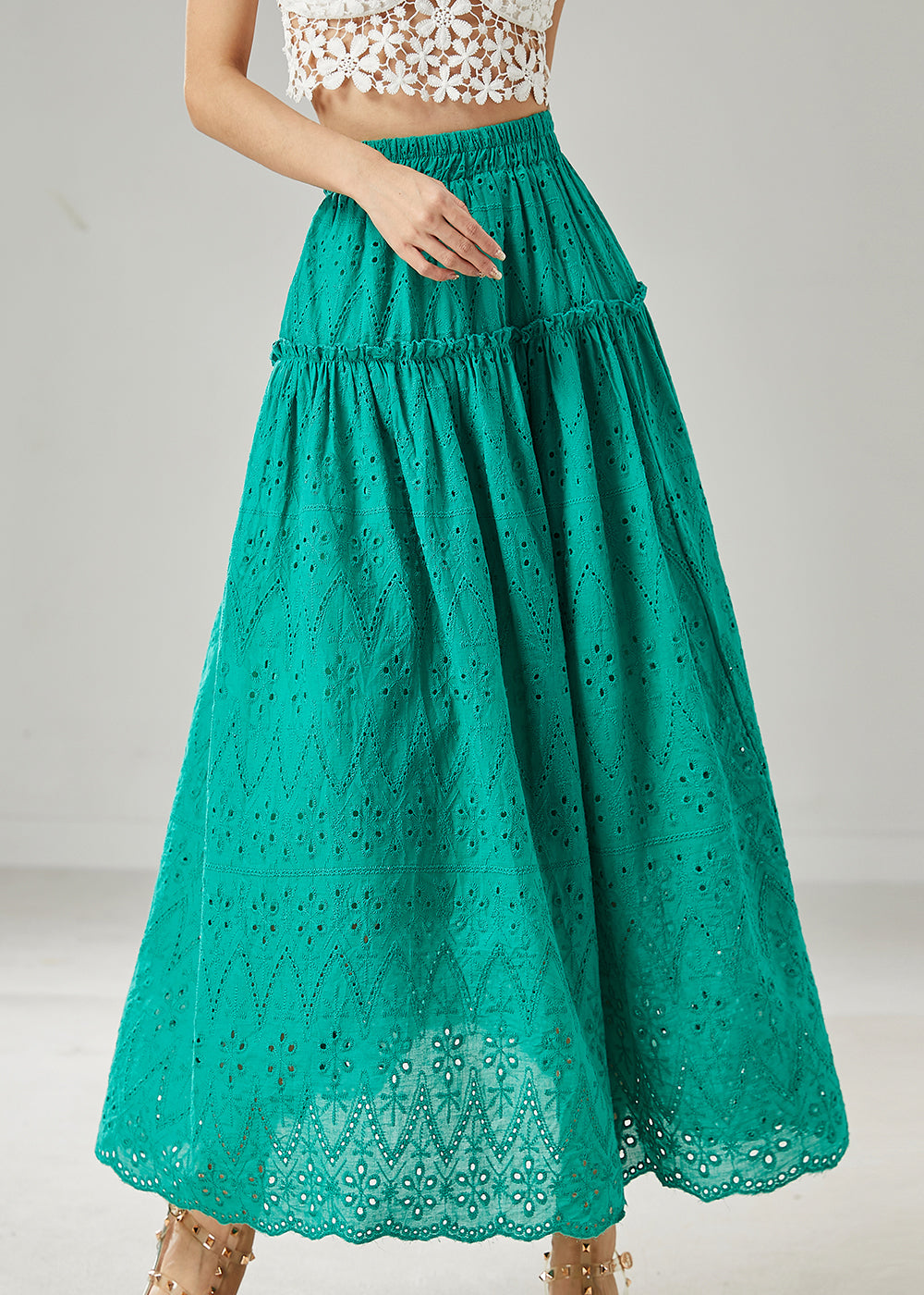 Green Cotton Skirts Ruffled Exra Large Hem Summer AZ1024 shopify