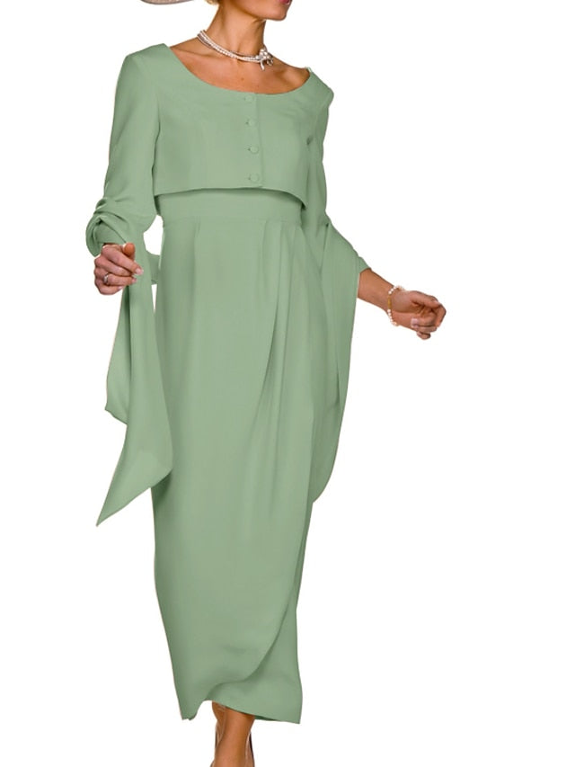 Wedding Mother Bride Dress Sheath the of Guest Piece Elegant Two FashionChic