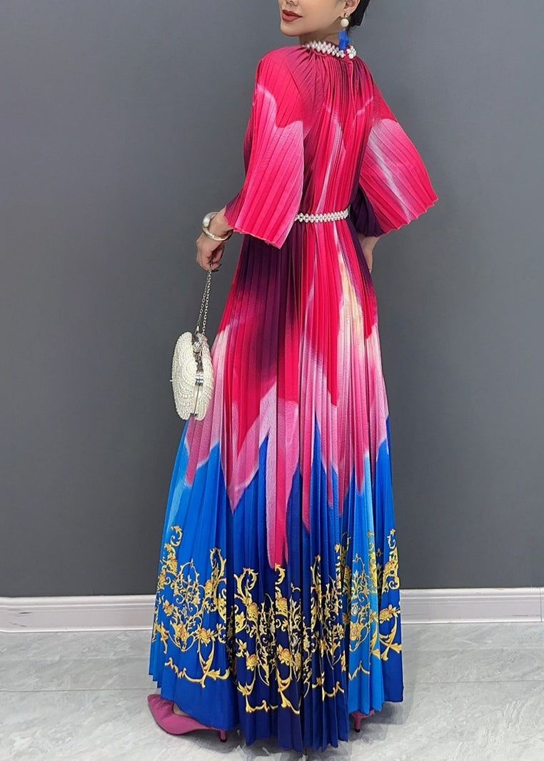 Chic Red Blue Patchwork Print Sashes Maxi Dresses Half Sleeve AO1041 JDML-SDLSS240909