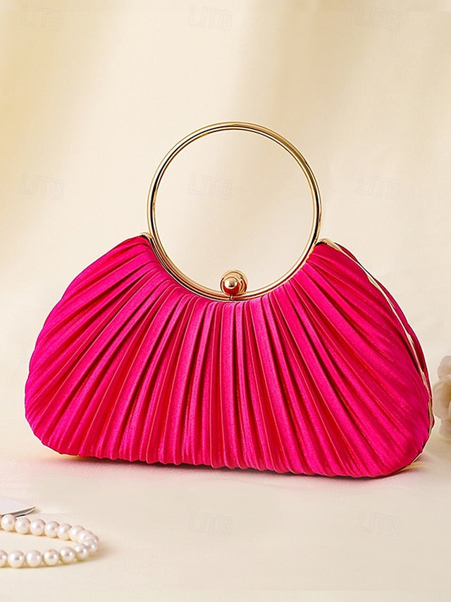 Handle Clutch - with Pleated Elegant Gold Ring Velvet Green FashionChic