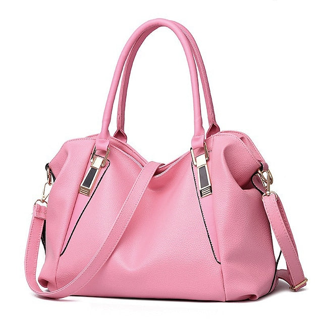Handles Women’s and Top Faux with Handbag Black Leather FashionChic