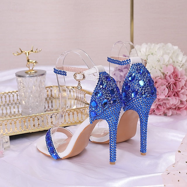 Ankle Stiletto Matching with Women's Heels Green Rhinestone FashionChic