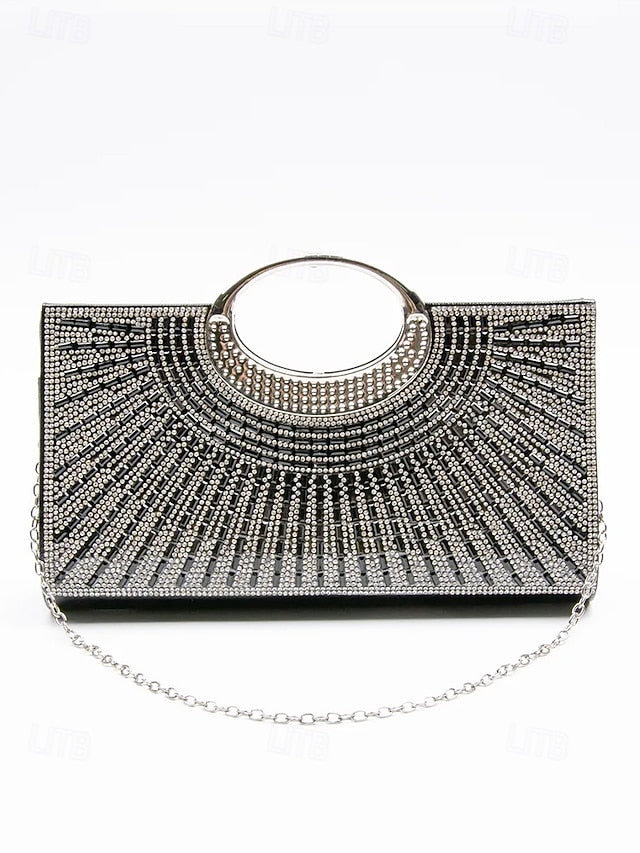 – Evening Gold Handle Glamorous with Round Clutch Crystal FashionChic