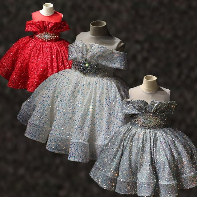 Party Dress Short Girls' Solid Color Kids Sleeve FashionChic