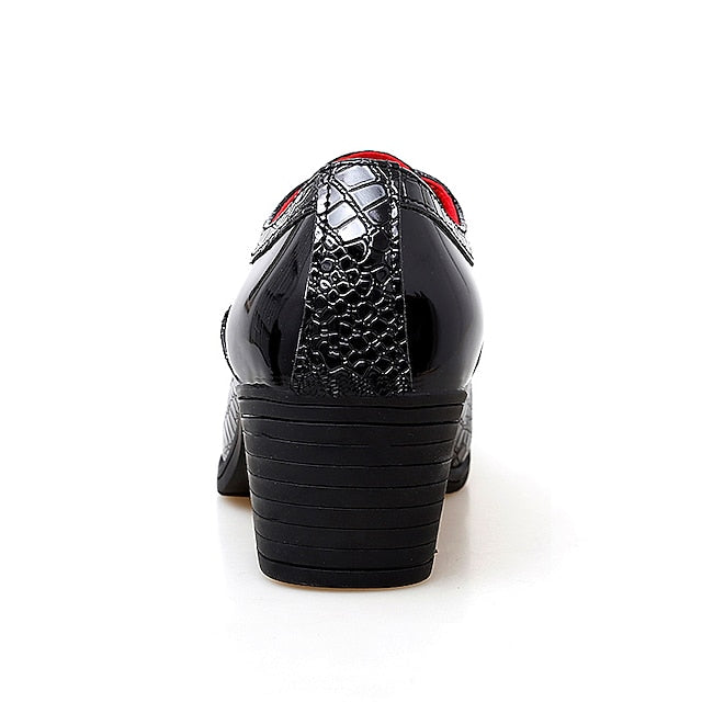 Men's Oxford Leather Pattern Faux Black Patent Crocodile FashionChic