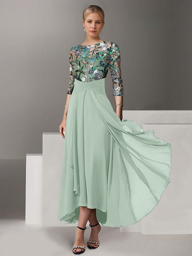 Mother Bride Embroidered Overskirt Dress A-Line Elegant the of FashionChic