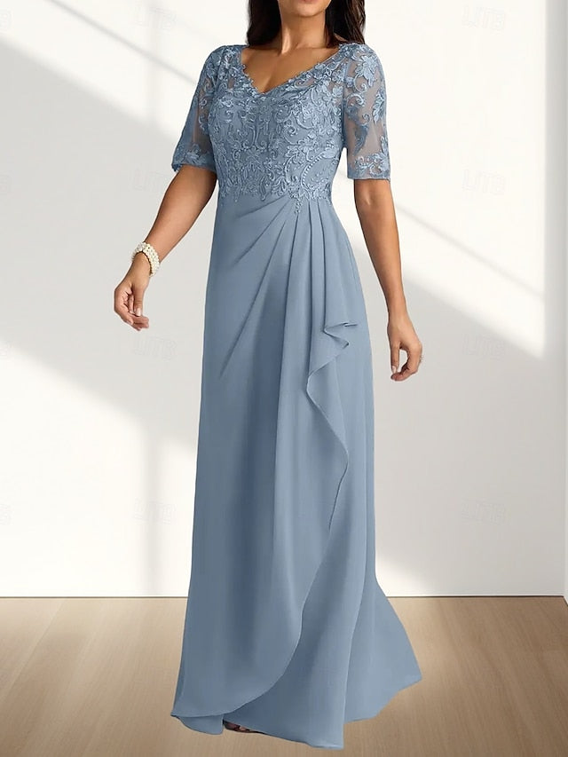 Guest of Bride A-Line Dress Neck Mother V Elegant the Wedding FashionChic