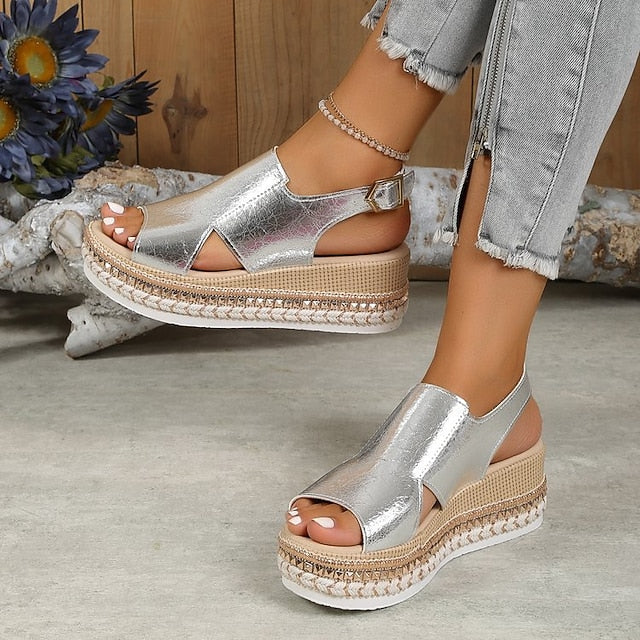 Metallic Women's Espadrille Faux Platform Gold Leather FashionChic