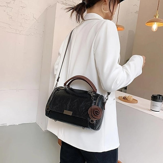 Vintage-Style Floral Handbag Women's Faux with Leather FashionChic