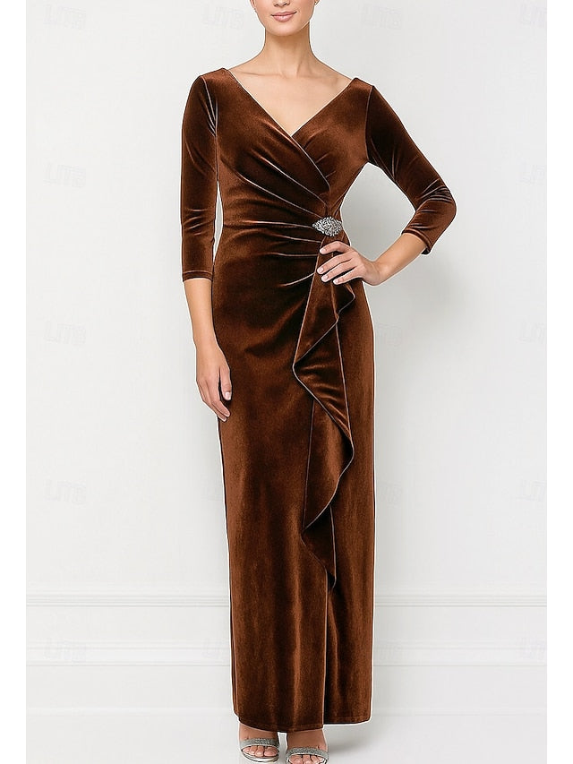 Bride Vintage Mother Column Sheath V / the Neck Dress of Elegant FashionChic