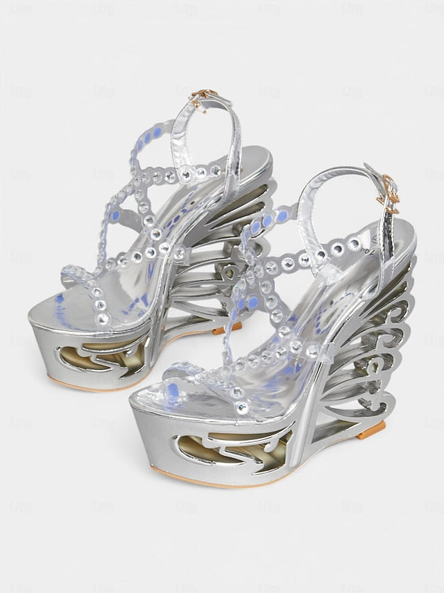 Rhinestone Silver Sandals Stiletto for – Women Dance Elegant FashionChic