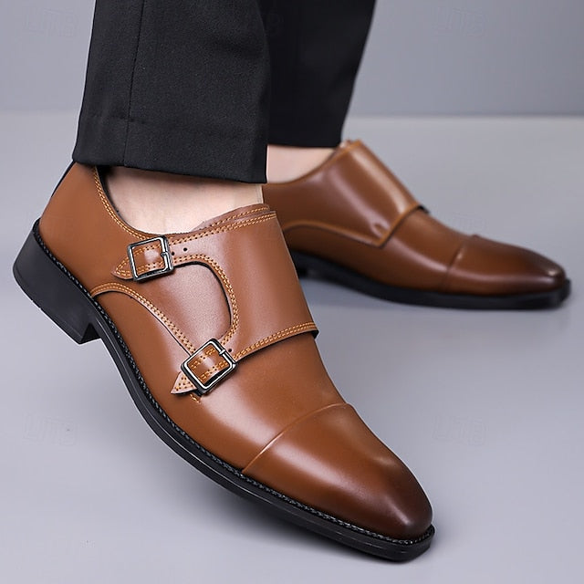 Strap Double – Men's Leather Elegant Shoes Monk Dress FashionChic