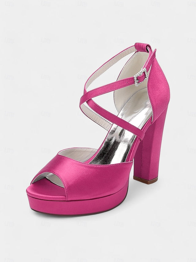 High Peep and Women's Sandals Heel Platform Toe Satin with FashionChic