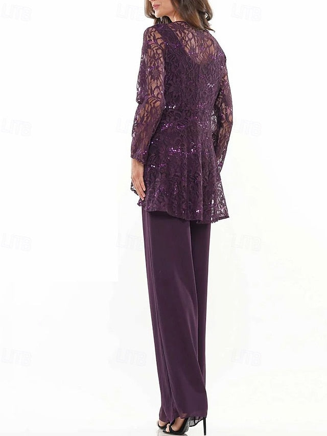 3 Bride Neck Pantsuit the Dress of Mother Elegant Piece Crew FashionChic