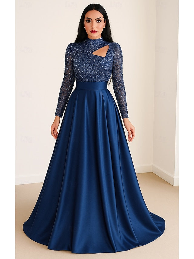 Black Formal Dress A-Line Carnival Gown Evening Sequined Elegant FashionChic
