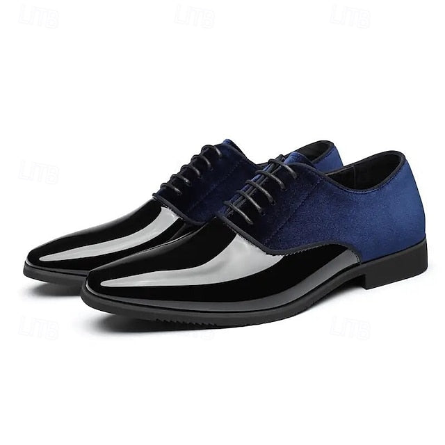 Finish Velvet with Blue Men's White Shoes Dress Glossy and FashionChic