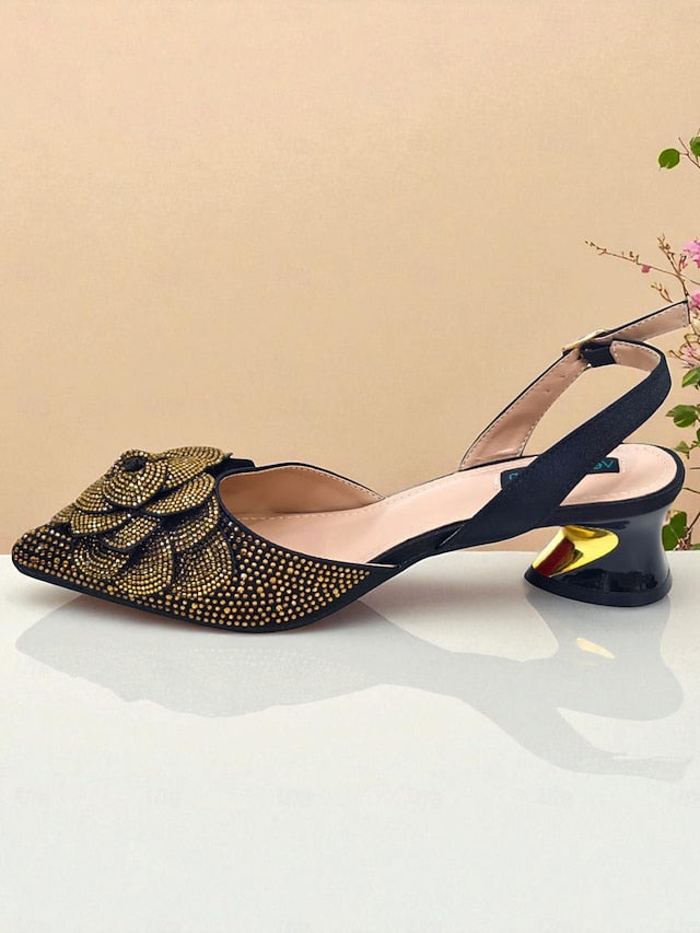 Rhinestone Women's Slingback Pumps with Matching Gold FashionChic