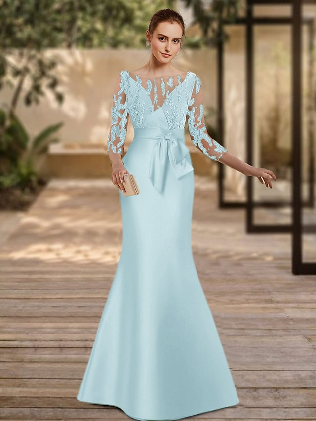 3/4 Formal Dress Floor Length Elegant Mermaid Evening Gown FashionChic