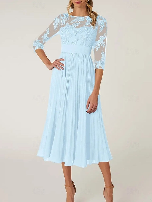 of Elegant the Neck Crew Dress Mother A-Line Bride Wedding Guest FashionChic