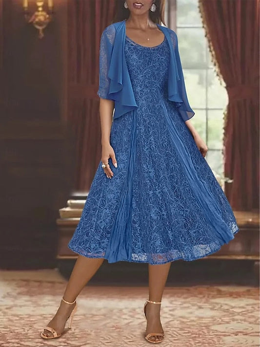 Elegant of Casual Mother Bride the Simple A-Line Dress Piece Two FashionChic