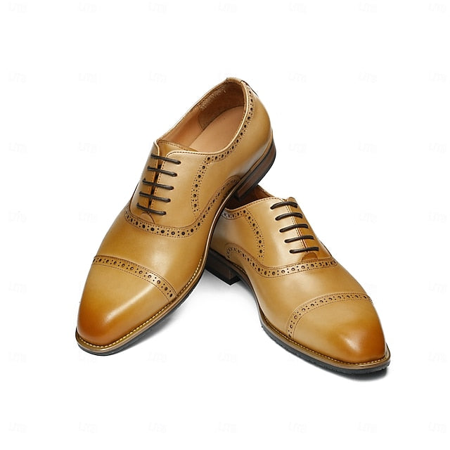 Leather Light Shoes Genuine Wingtip Oxford with Men's Brown FashionChic