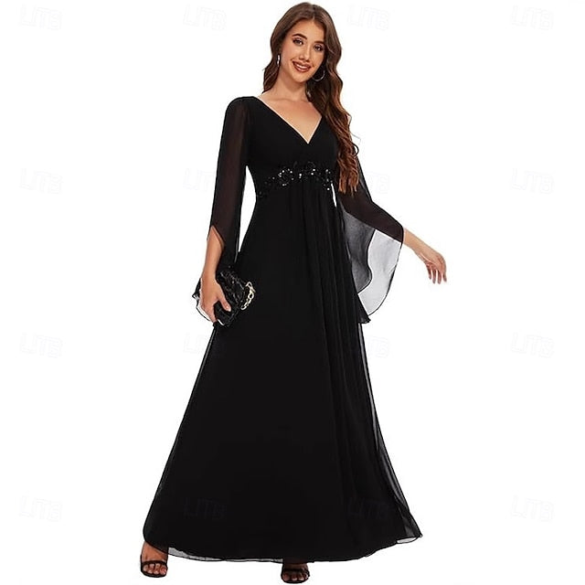 Elegant Simple the V Neck A-Line Bride Mother Dress of Floor FashionChic