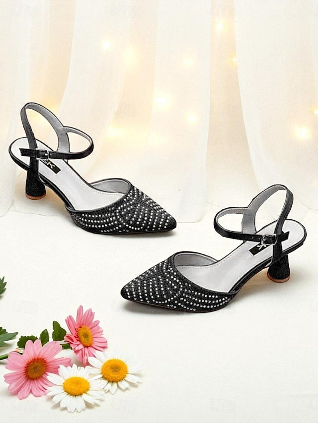 Rhinestone Women's Slingback Red Heels Pointed Toe FashionChic