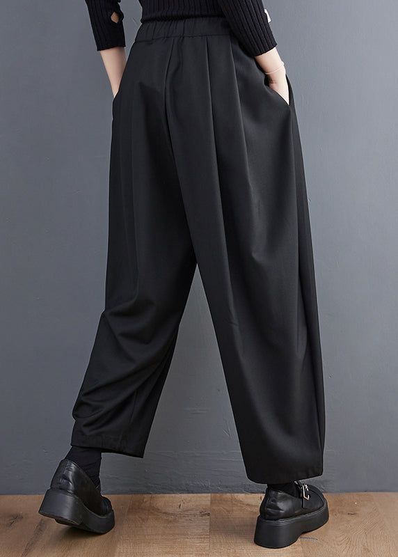 Pockets Crop Waist Elastic Cotton Spring Casual Grey Pants FashionChic