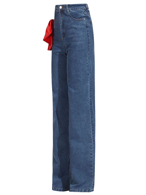 Red Chic Tied Straight Jeans High Waist Buttoned FashionChic