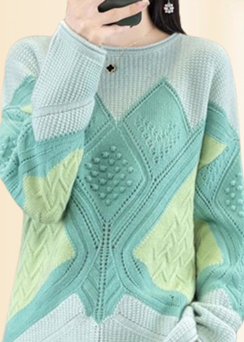 Beautiful Green O-Neck Plaid Cotton Knit Sweaters Fall QP018 OL-NTP241001